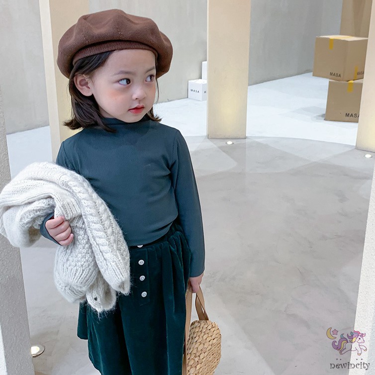 Áo nỉ dài tay cổ lửng màu trơn thời trang Hàn Quốc cho bé gái