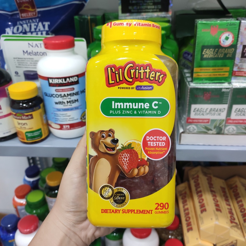Kẹo dẻo bổ sung vitamin C, vitamin D và ZinZ tăng sức đề kháng L’il Critters Immune C 290 viên - Hàng Mỹ