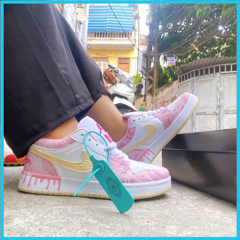 Giày Thể Thao Sneaker Nữ 𝐉𝐨𝐫𝐝𝐚𝐧 Cổ Thấp JD1 Low Màu Hồng Kem Vải Nỉ Cá Tính