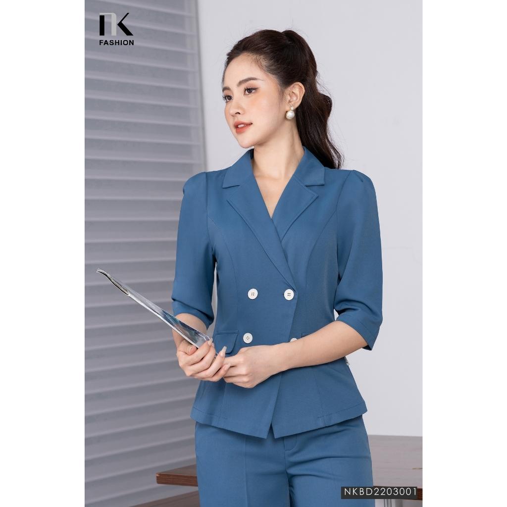 Set Công Sở NK Fashion Áo Cổ Vest Tay Lỡ Kèm Quần Ống Suông Lưng Cao Thanh Lịch, Chất Vải Nhập Hàn Đứng Phom NKBD2203001