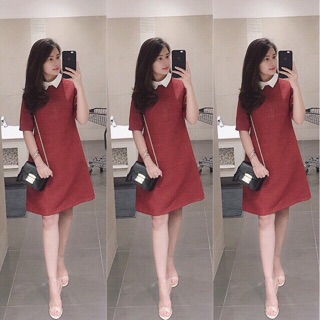 Váy suông muối tiêu cổ sơ mi