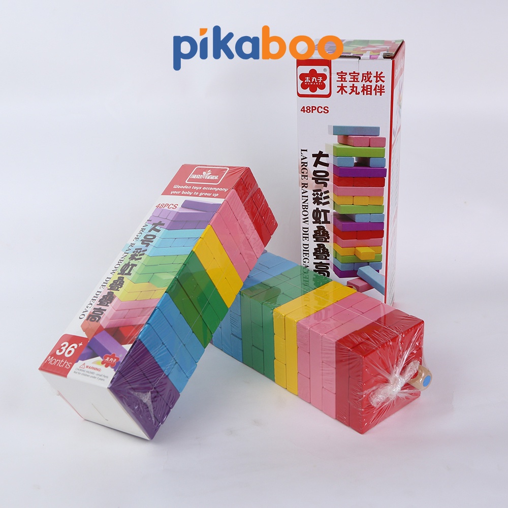 Trò chơi rút gỗ cao cấp Pikaboo 54 thanh kèm 4 xúc xắc kích thước 23x7.5x7.5cm an toàn tuyệt đối cho bé