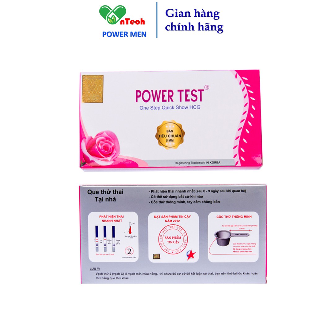 Que test thử thai nhanh POWERTEST 5mm cho kết quả nhanh chóng và chính xác trên 99% hộp 1 que test 1 cốc