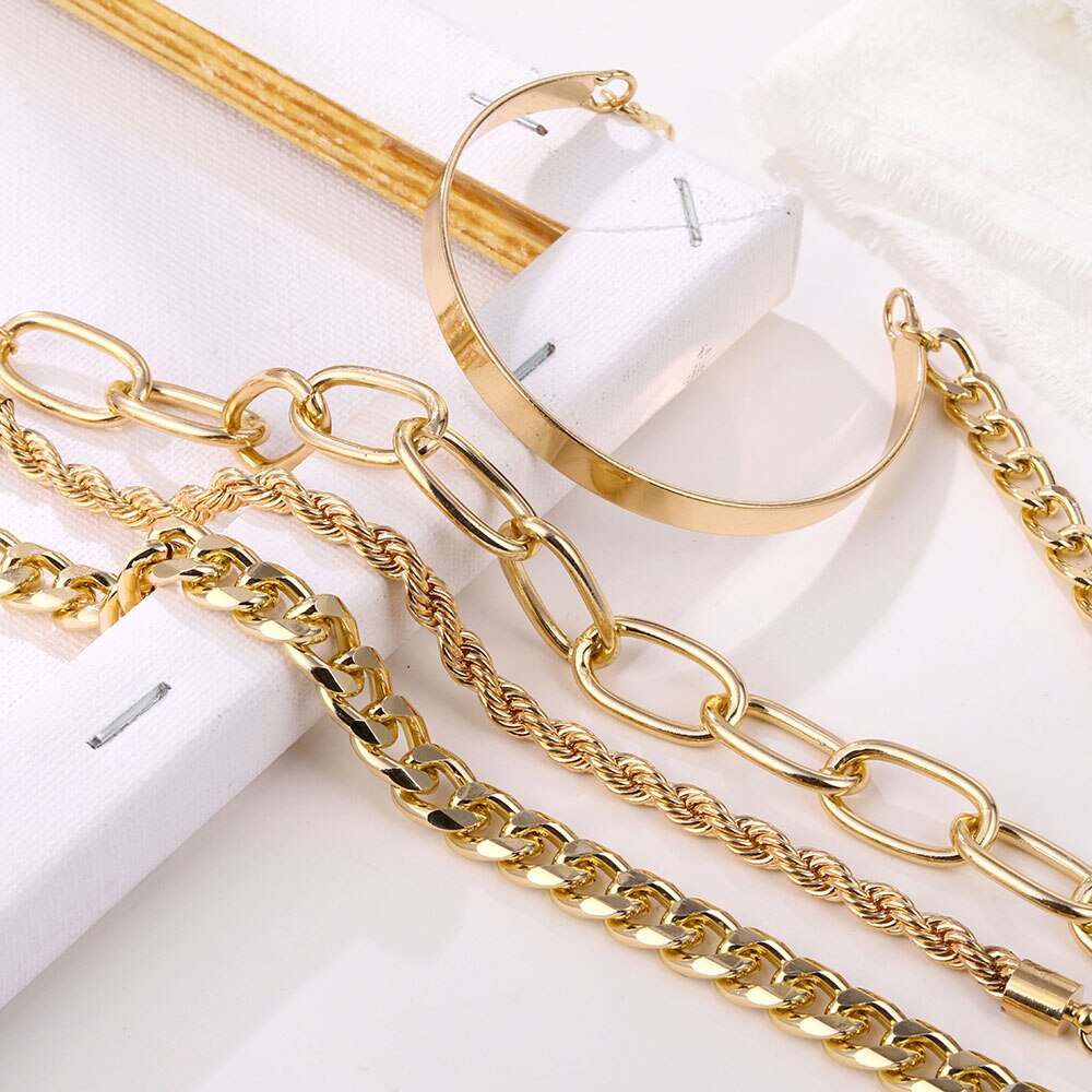 Set 4 Vòng Tay Mạ Vàng Nhiều Lớp Thiết Kế Đơn Giản Cho Nữ