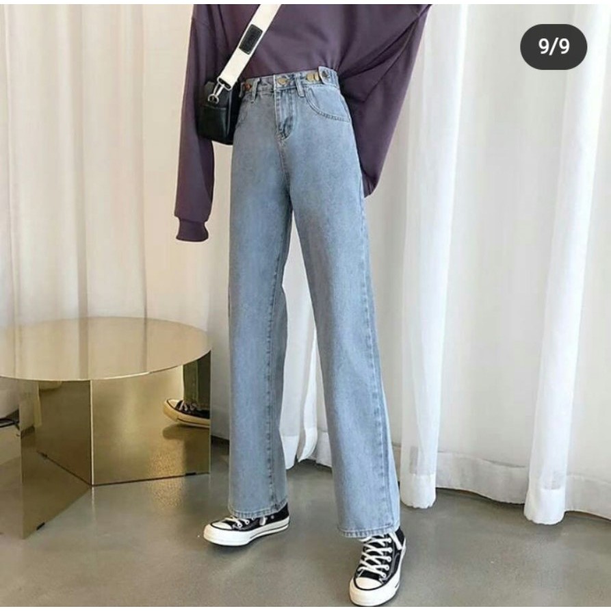 [ FREESHIP ] QUẦN JEAN ỐNG RỘNG NỮ LƯNG CAO MÀU XANH NHẠT LAI CUỐN CẠP CHỈNH SIÊU HOT
