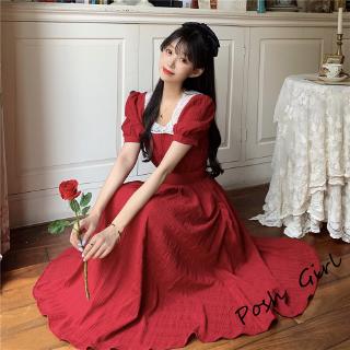 Đầm Chiffon tay phồng thắt nơ phối ren phong cách Retro ngọt ngào