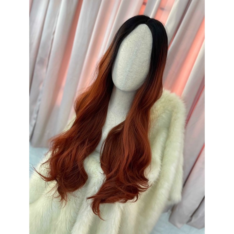 Tóc Giả Da Đầu Móc Nhuộm Chân Đen Đỏ 9155