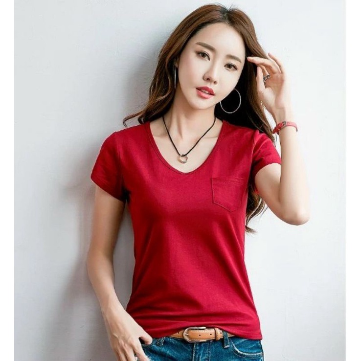Áo thun giấy trơn cổ tim hàng đẹp giá rẻ