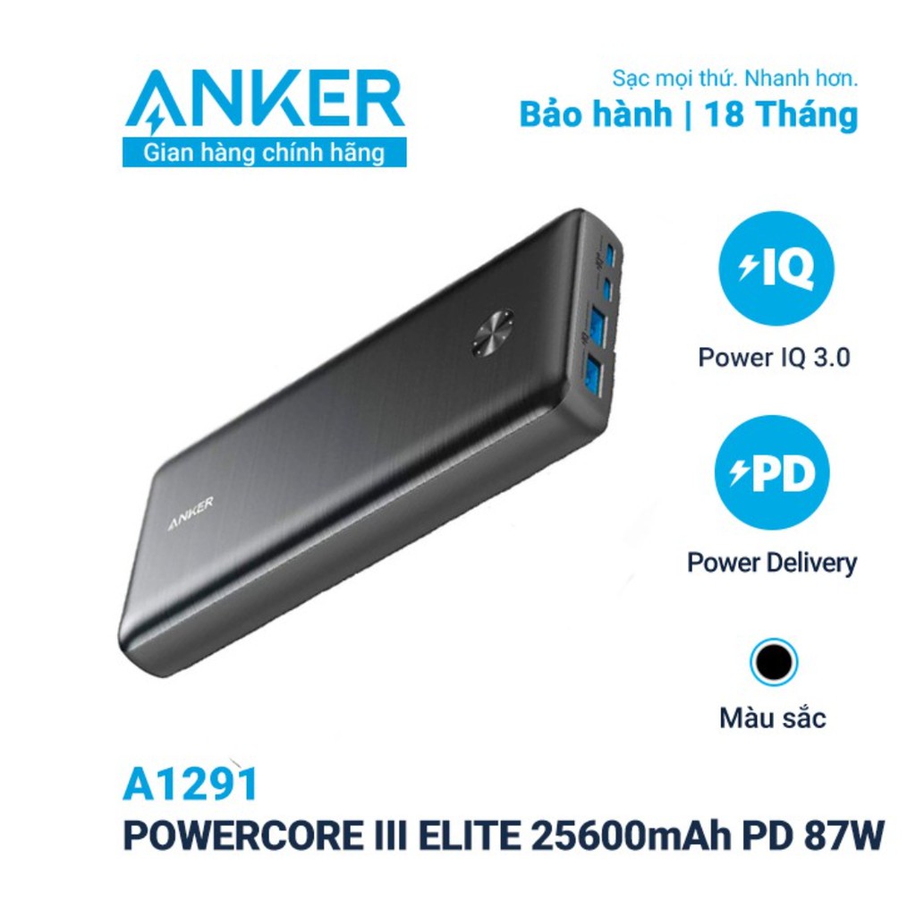 Sạc dự phòng ANKER PowerCore III Elite 25.600mAh PD 87w - A1291