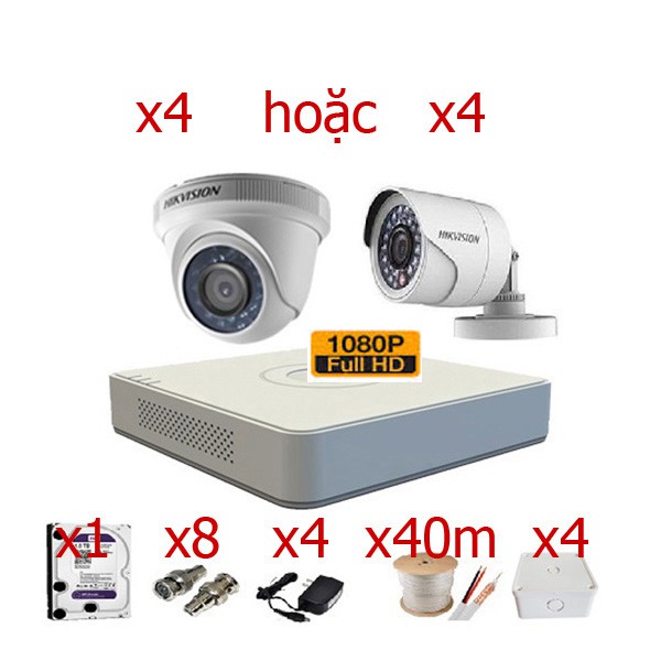 Trọn bộ 4 Camera Hikvision FULL HD1080P (2MP)