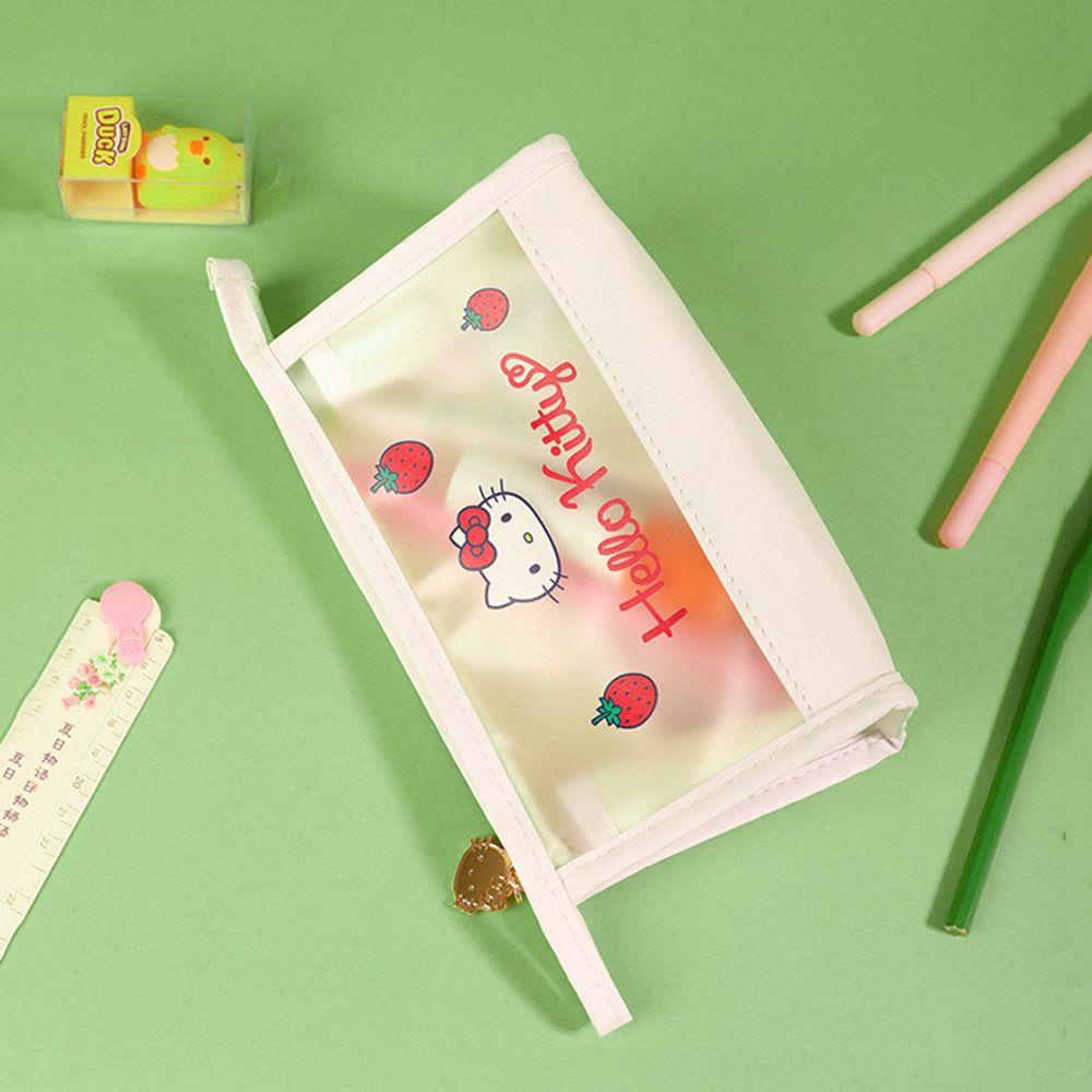 SOMEDAYZL Hellokitty Túi Đựng Mỹ Phẩm / Đồ Vệ Sinh Cá Nhân Họa Tiết Dâu Tây Màu Trong Mờ