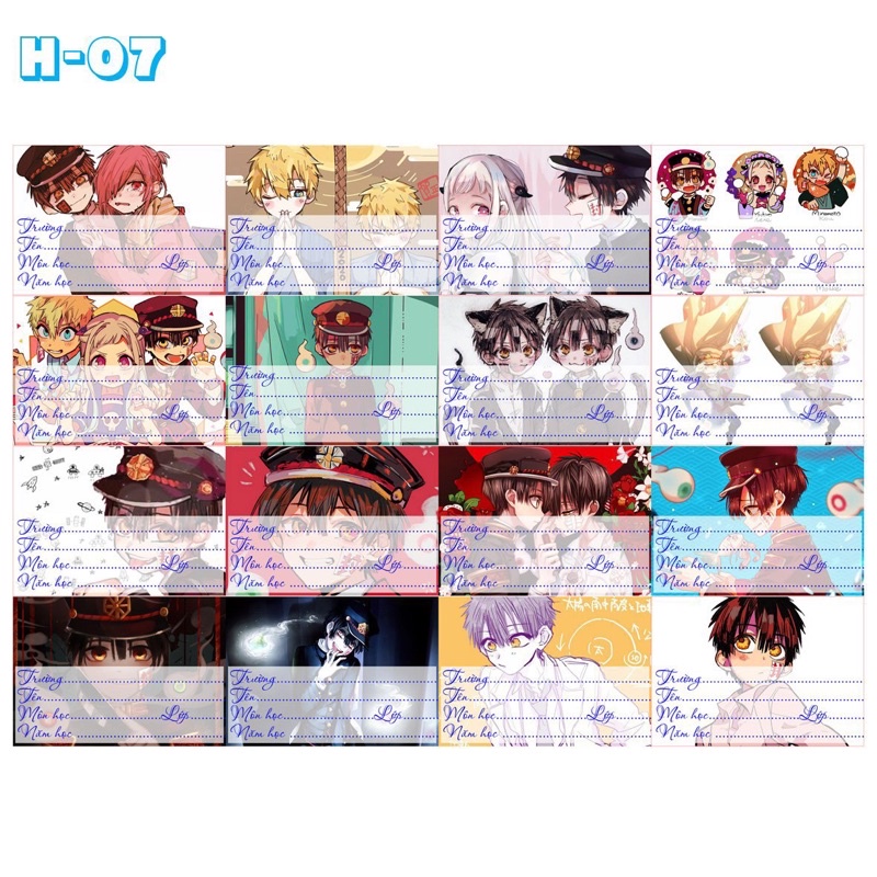 set 16-96 nhãn vở jibaku shounen hanako -kun khác nhau