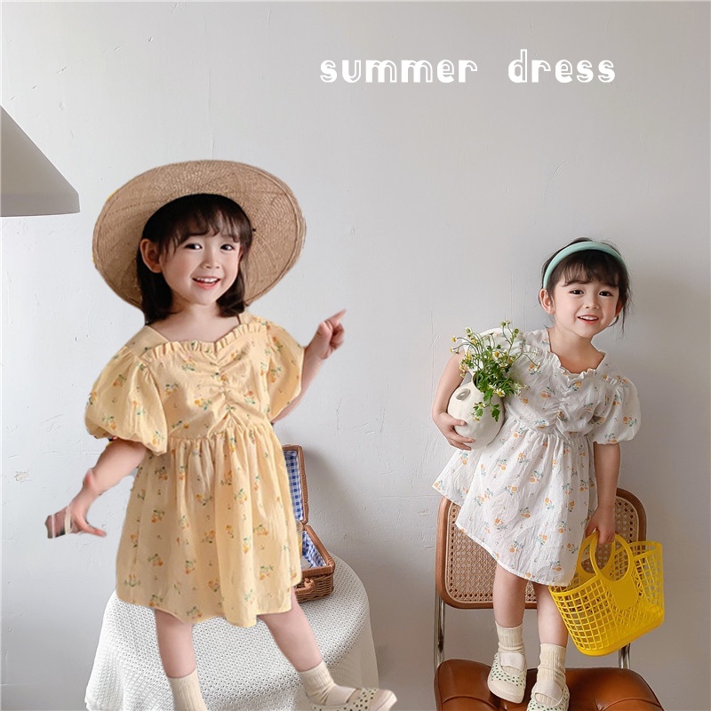 Đầm Liền Quần Tay Ngắn In Hoa Cho Bé Gái