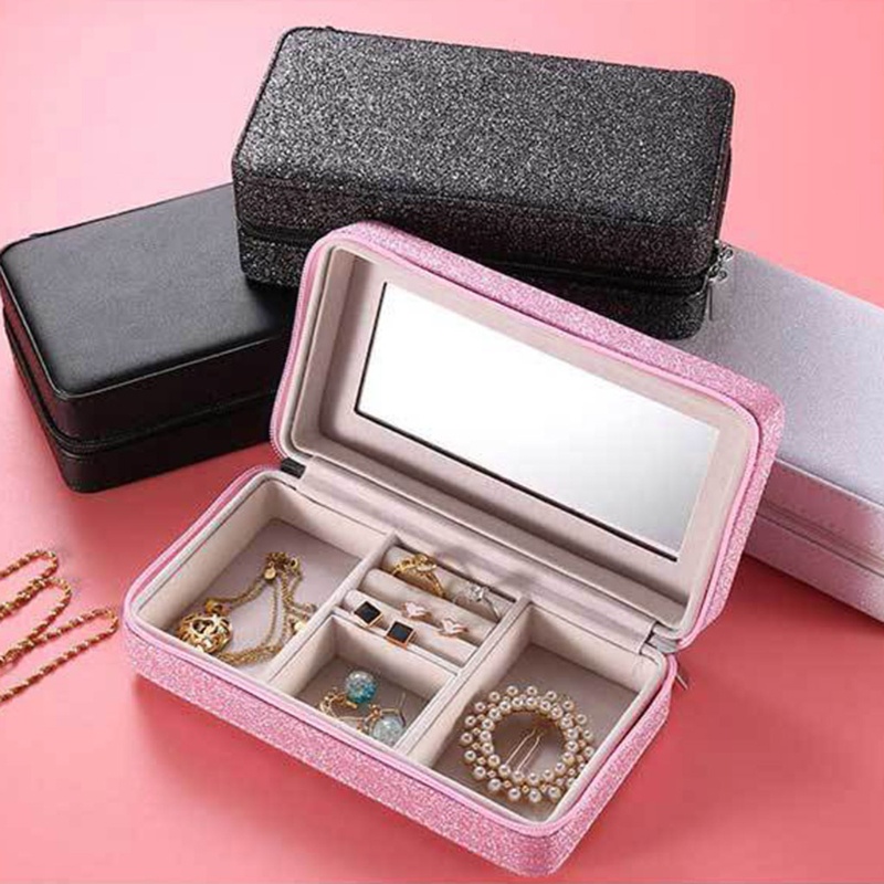 Hộp Đựng Trang Sức Bằng Da PU Có Khóa Kéo Tiện Dụng Ốp