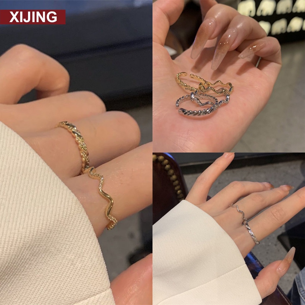 Set 2 Nhẫn Thiết Kế Hình Sóng Thời Trang Có Thể Điều Chỉnh Cho Nữ