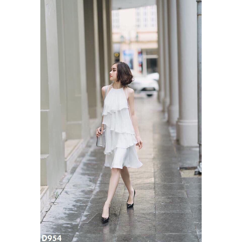 [ Hình thật ] D954 Đầm dập ly cổ yếm tầng | BigBuy360 - bigbuy360.vn