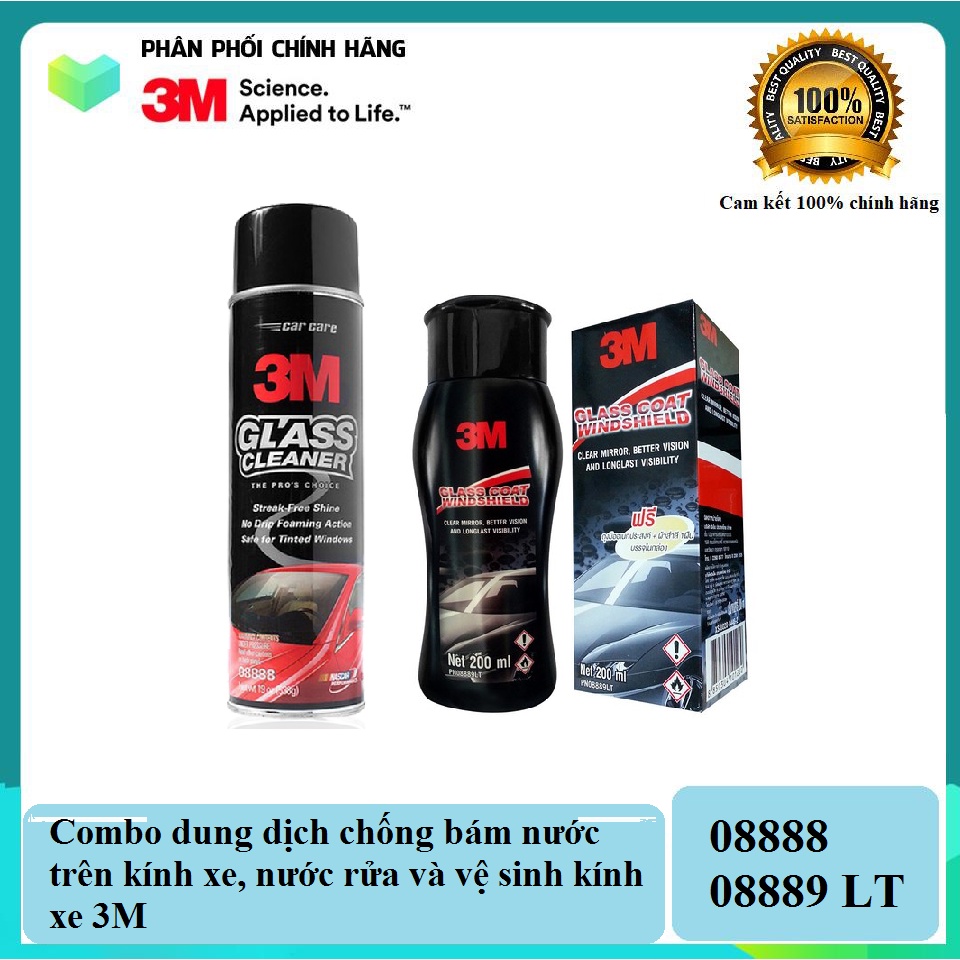 Combo dung dịch chống bám nước trên kính xe, nước rửa và vệ sinh kính xe 3M