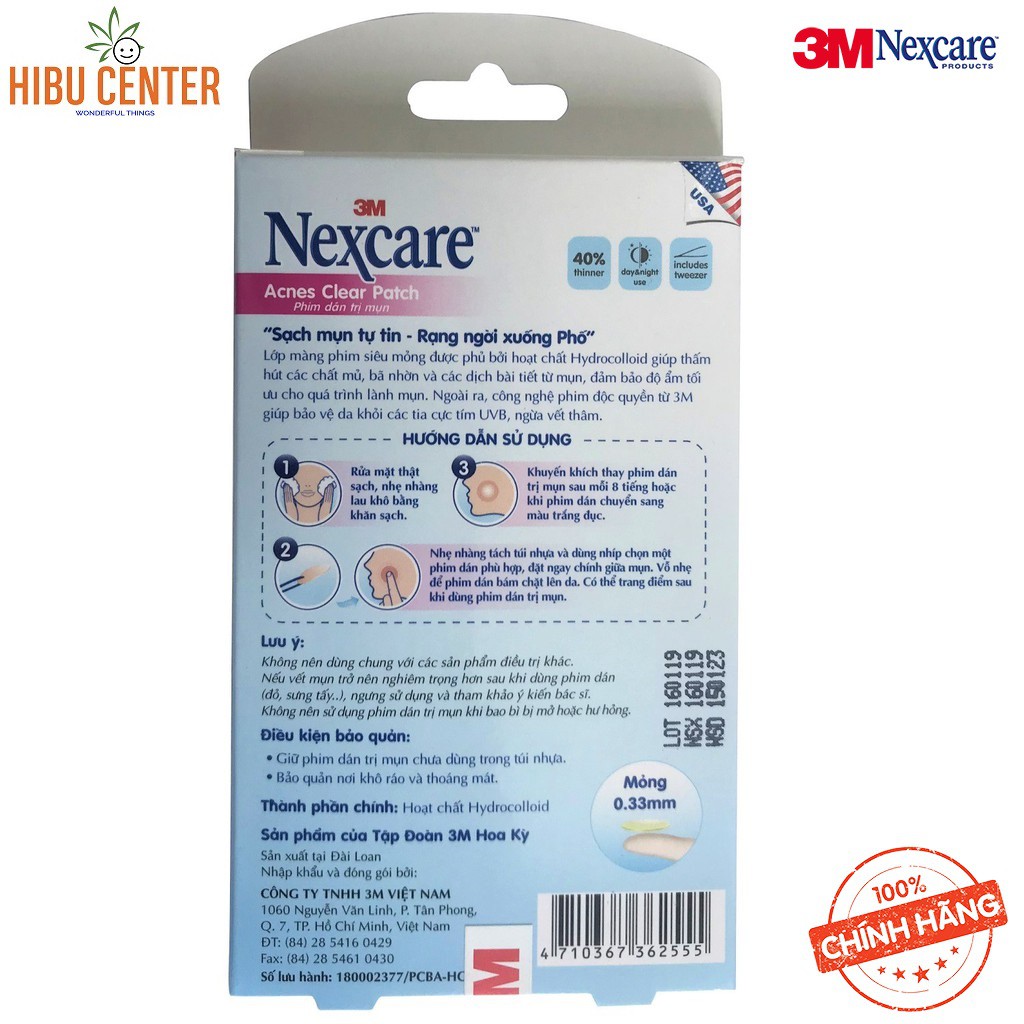 Hộp 30 miếng phim dán mụn, ngăn sẹo thâm Nexcare 3M TM-30M