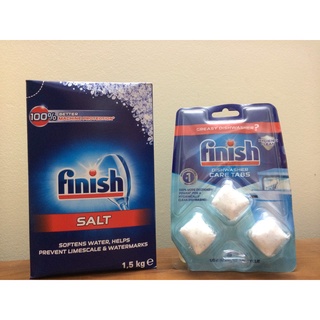 Bột vệ sinh máy rửa bát Finish vỉ 3 viên + Muối rửa bát Finish 1,2kg+ Tặng 2viên Finish Nhật