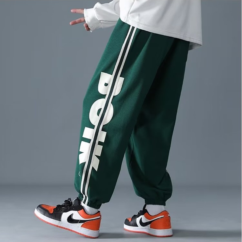 Quần Legging Thể Thao Plus Size M-5XL Màu Xanh Lá In Chữ Phong Cách Hip Hop Thời Trang Cho Nam