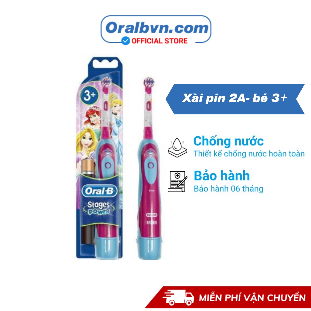 Bàn chải điện đánh răng tự động Oral-B Disney cho trẻ em sử dụng pin, bé gái từ 3 tuổi chính hãng