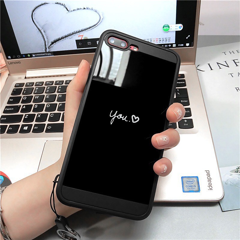 Ốp lưng điện thoại nhựa mềm mặt kính iPhone6 6s 6/6s Plus 7 8 7/8 Plus màu đen | BigBuy360 - bigbuy360.vn