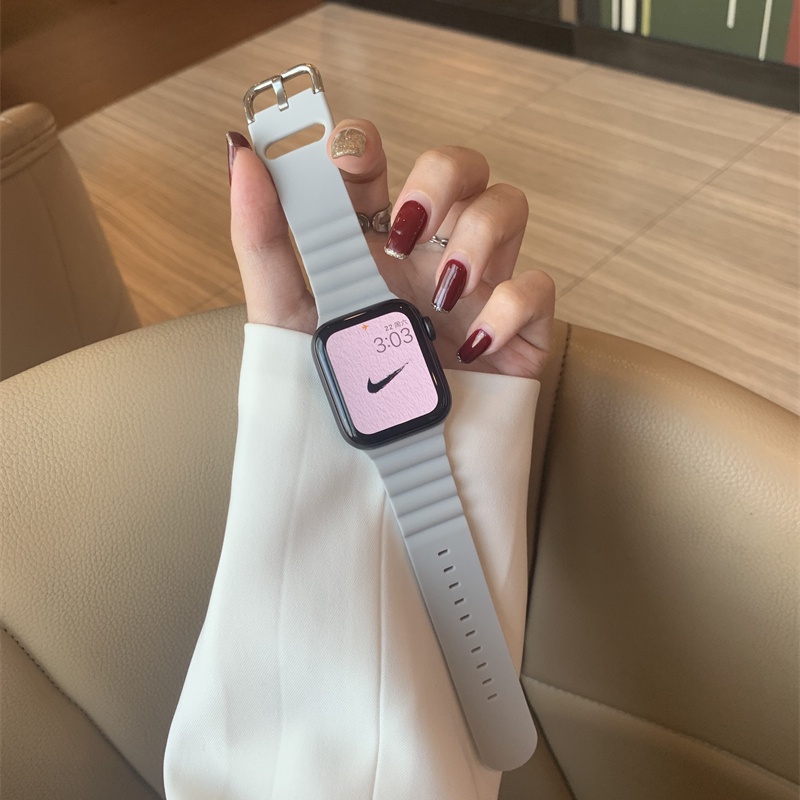 Dây Cao Su Mềm Thiết Kế Gợn Sóng Cho iWatch 41mm 45mm 40mm 44mm 42mm 38mm A Watch Series 7 6 5 4 3 2 SE