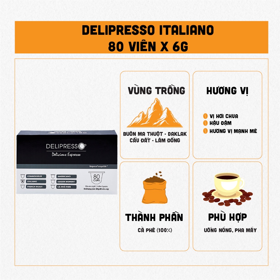 Capsules - Italiano - Cà Phê Viên Nén -- 80 viên x 6g - Phương Vy Coffee