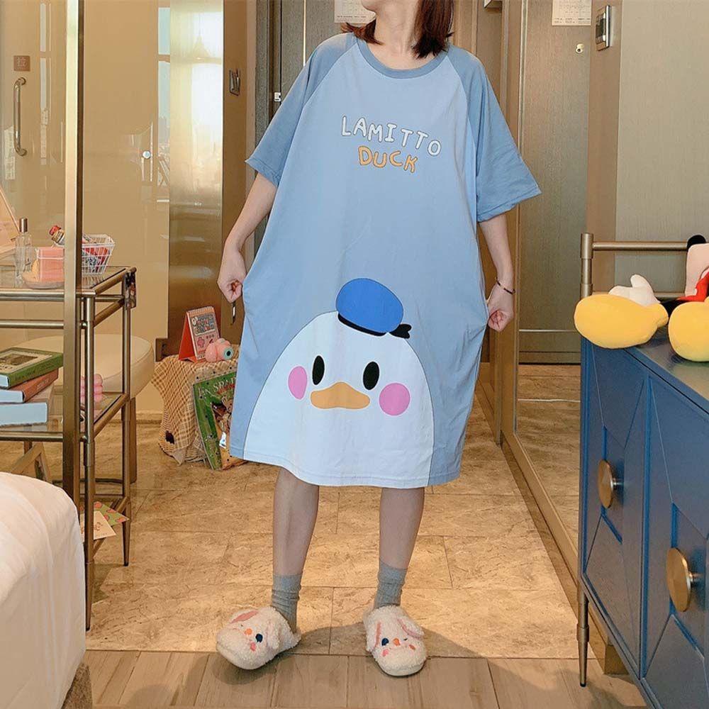 Đầm Ngủ Dáng Rộng In Hoạt Hình Chuột Kiểu Hàn Quốc Thời Trang Mùa Hè Cho Bạn Gái