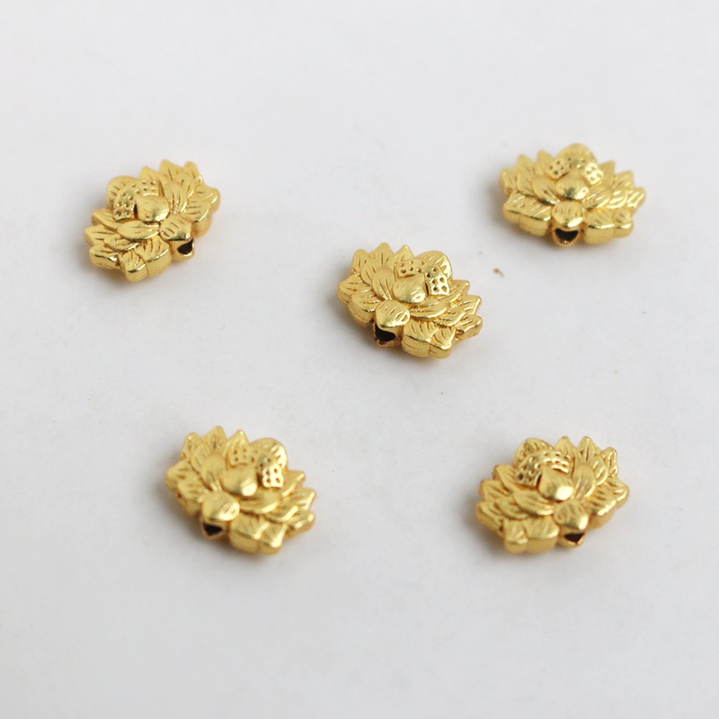 Hạt Xâu Chuỗi Bằng Đồng Mạ Vàng 14k Hai Mặt Hình Hoa Sen 8 * 11mm Tự Làm Trang Sức