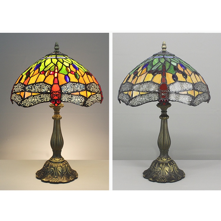 30cm tiffany phong cách đèn bàn kính màu 12 inch bóng râm màu xanh lam / xanh lá cây thiết kế chuồn chuồn đèn bàn thổ nhĩ kỳ