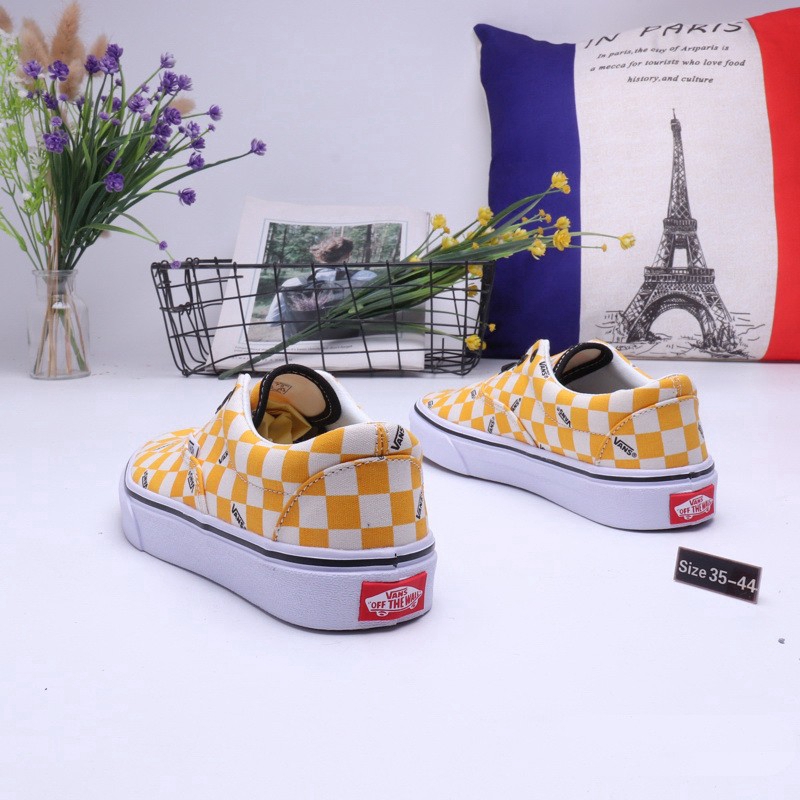 SALE [XẢ KHO] SALE KHỦNG 9/9 Vans ERA nguyên bản màu vàng và trắng kẻ ca rô cổ thấp giày vải thông thường [AK97] ; ' :