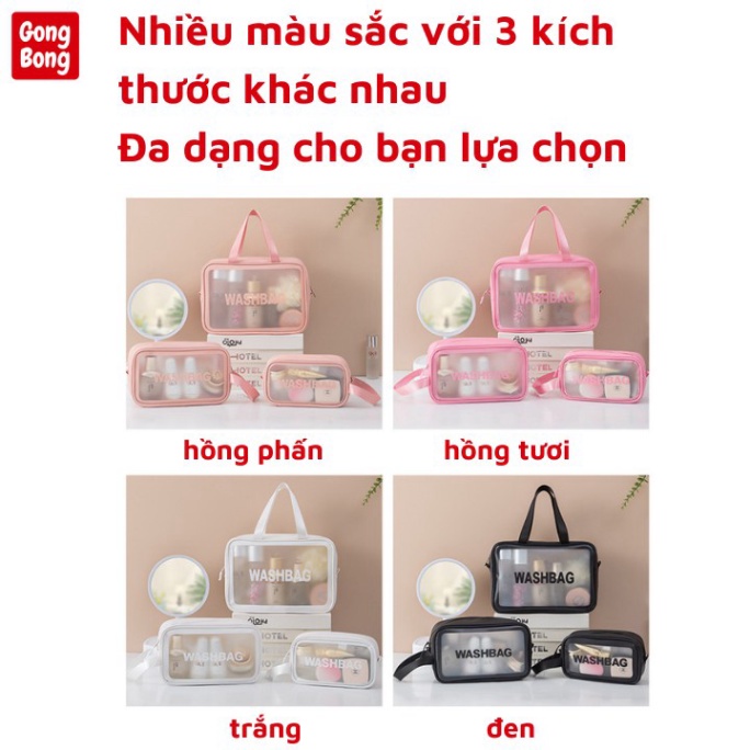 Túi đựng mỹ phẩm du lịch chống nướcFREESHIPSét 3 túi trong suốt đựng đồ mỹ phẩm du lịch thời trang