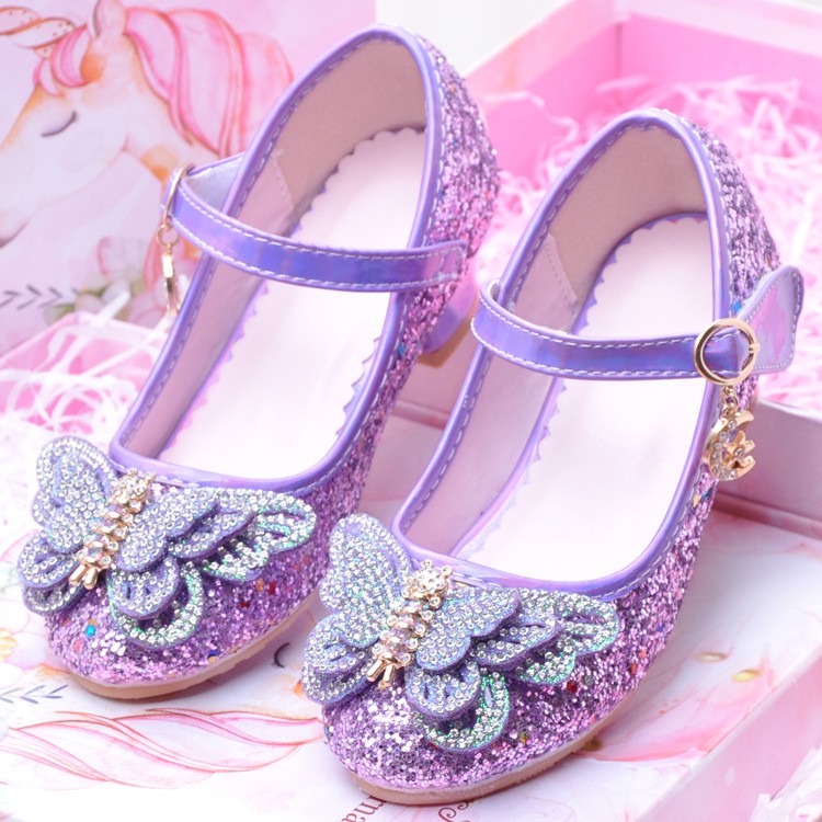 Giày búp bê công chúa bằng da màu tím/hồng xinh xắn cho bé gái 4-5-6 tuổi