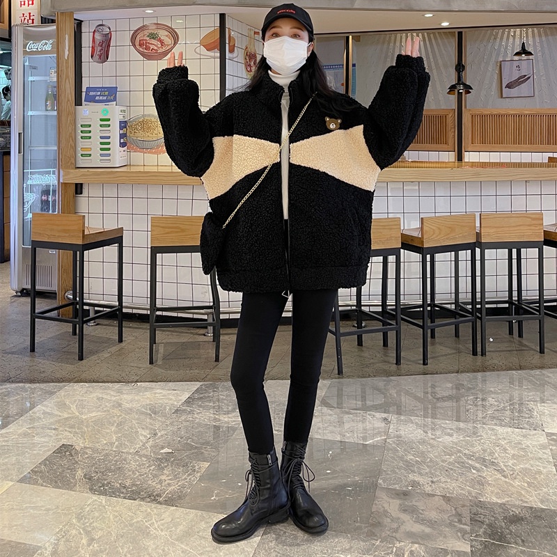 ZHELIHANGFEI Áo Khoác Len Lông Cừu Dáng Rộng Thời Trang Cao Cấp Dễ Phối Đồ