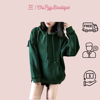 [Video + Ảnh thật] Hoddie nỉ bông tay dài xanh rêu unisex - Áo khoác nỉ chui đầu moss green có nón form rộng trơn basic