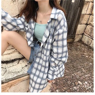 Áo sơ mi oversize caro 2 túi (3 màu)