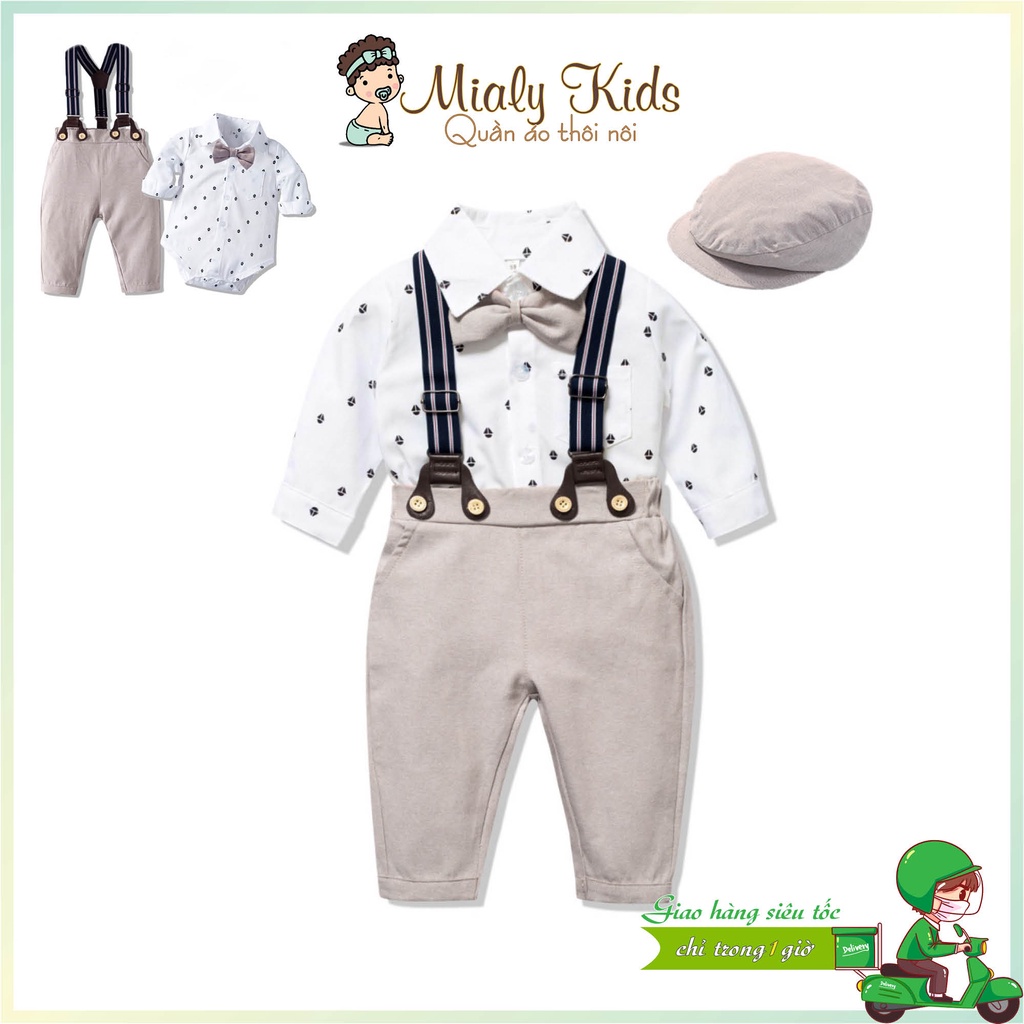 Body Công Tử Cho Bé Trai, Sét Áo Liền Quần Kèm Mũ Nồi Cho Bé Trai 5-17kg - Vải Kate Đứng Dáng, Thấm Hút Mồ Hôi