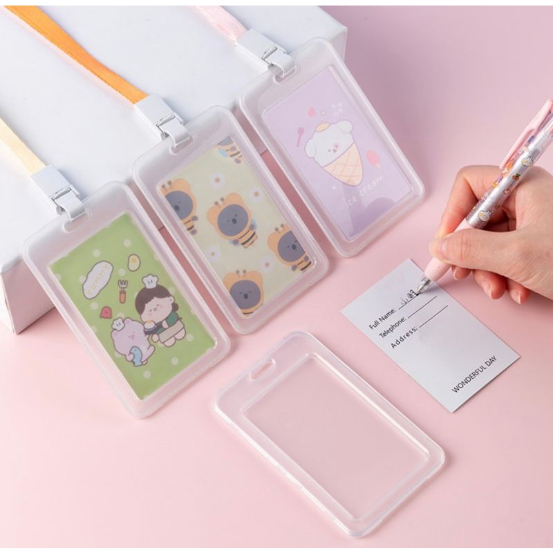 Dây lụa họa tiết dễ thương đeo thẻ kèm hộp nhựa đựng thẻ chống nước