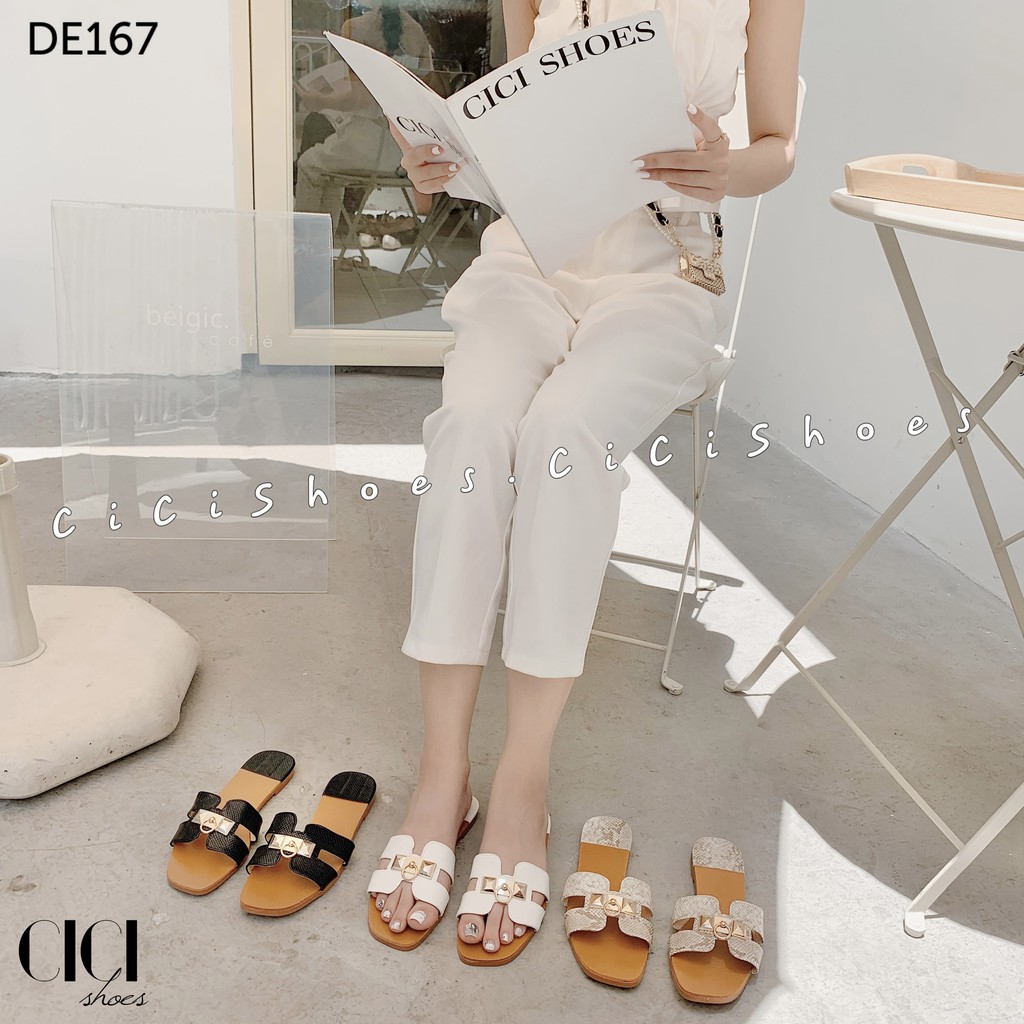 Dép bệt nữ CiCi Shoes, dép chữ H đinh sắt da sần - DE167