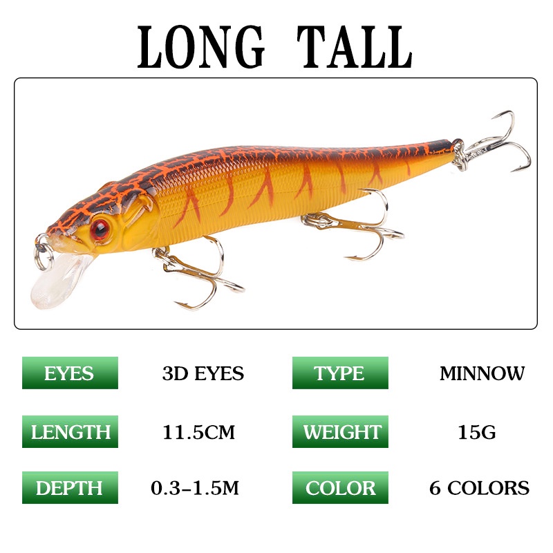 1 mồi câu cá giả 3D 11.5cm 15g bằng nhựa cứng