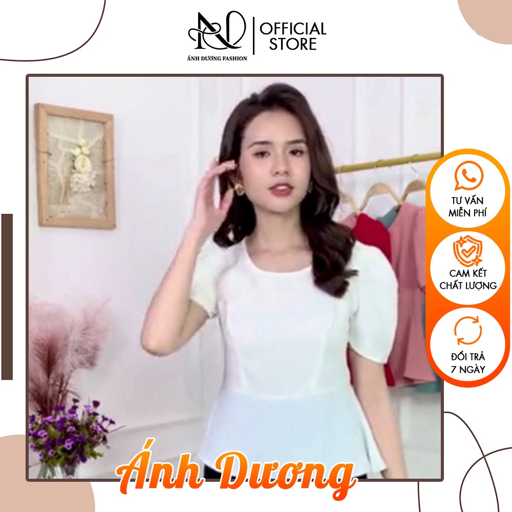 Áo Kiểu Giá Rẻ Tay Bồng Nữ Cao Cấp Chất Đũi Hàn Tặng Kèm Bông Hoa - AD013