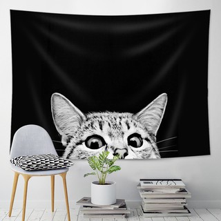 Vải treo tường trang trí phòng decor họa tiết đen trắng(150*130, có TẶNG kèm móc treo