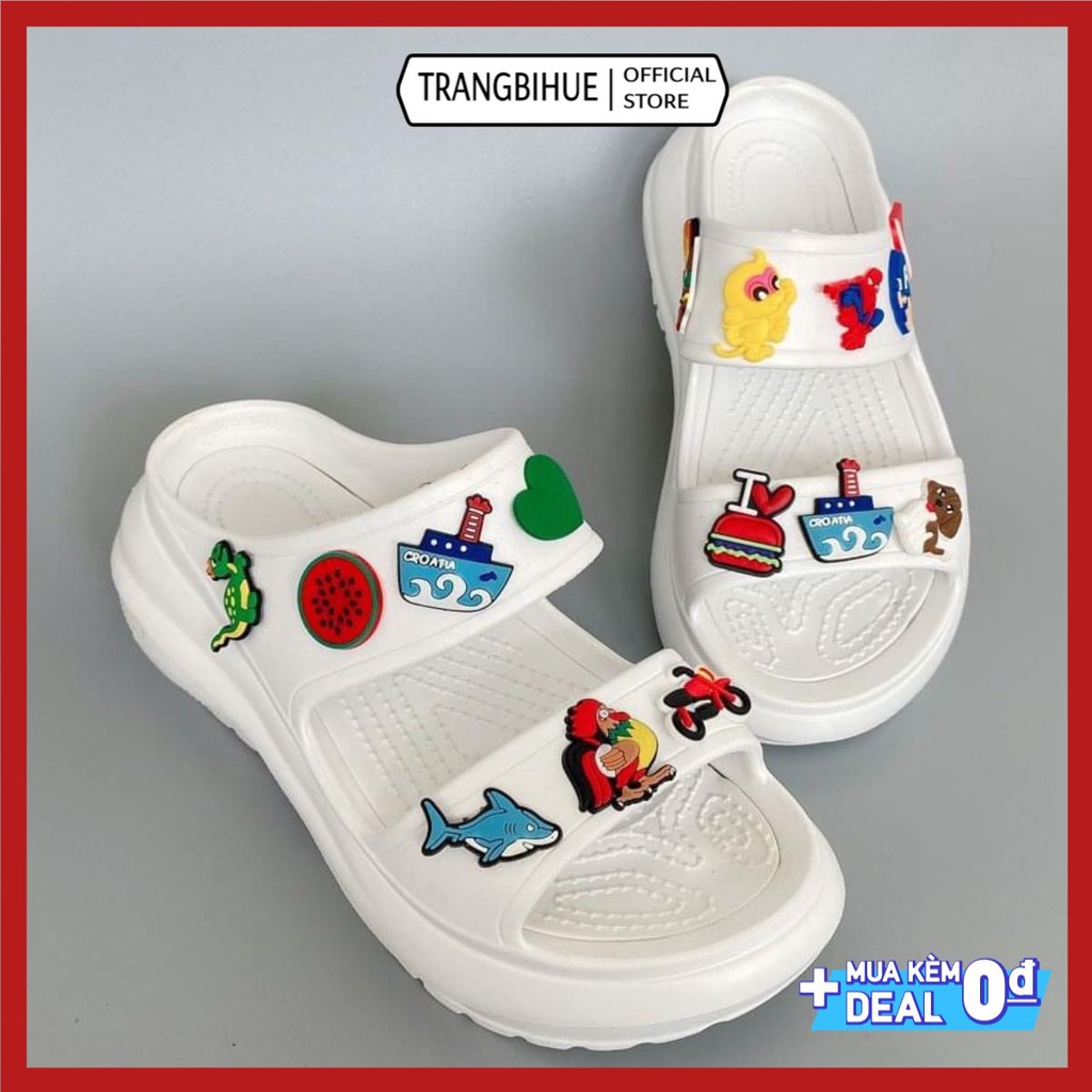 Dép Cross 2 quai đế độn tặng kèm 12 sticker 2 màu đen trắng
