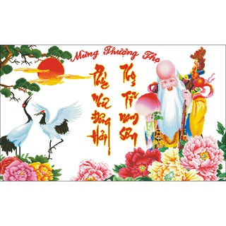 Tranh thêu chữ thập mừng thượng thọ 1