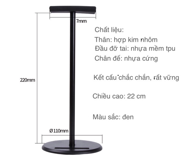 Giá treo tai nghe headphone stand chụp tai thân Nhôm kiêm giá đỡ tai nghe đứng full size onear overear TREOTAI-NHOM-1