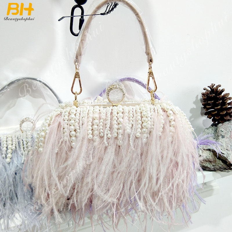 Túi Xách Lông Đính Ngọc Trai Thời Trang Cho Nữ 2022