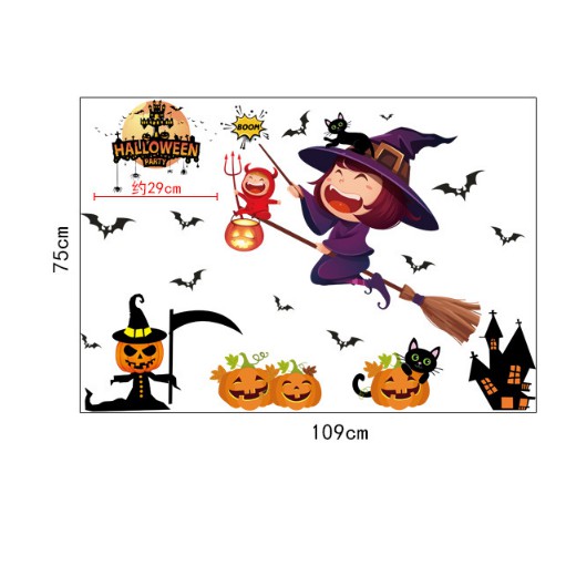 Decal trang trí tường - Lễ Hội Halloween Bé Gái Phù Thủy sắc nét mẫu mới
