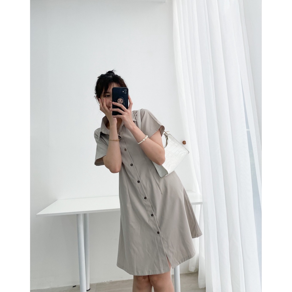 Váy sơ mi thô mềm trơn chun lưng V654 SUSTORE | BigBuy360 - bigbuy360.vn