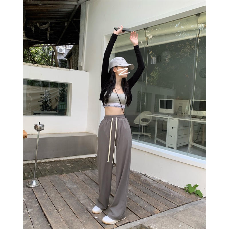 Quần ống rộng Lưng Cao Phối Dây Rút 3 Màu Thời Trang Cho Nữ